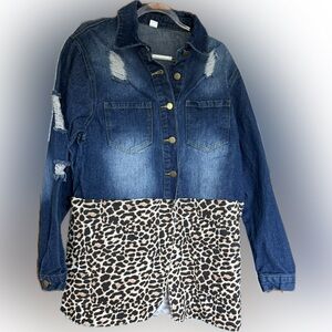 Distressed Leopard Denim Top large